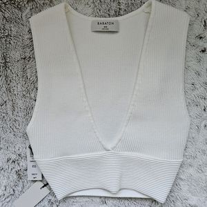 Babaton White Carlotta Plunge Crop Top in 2XS